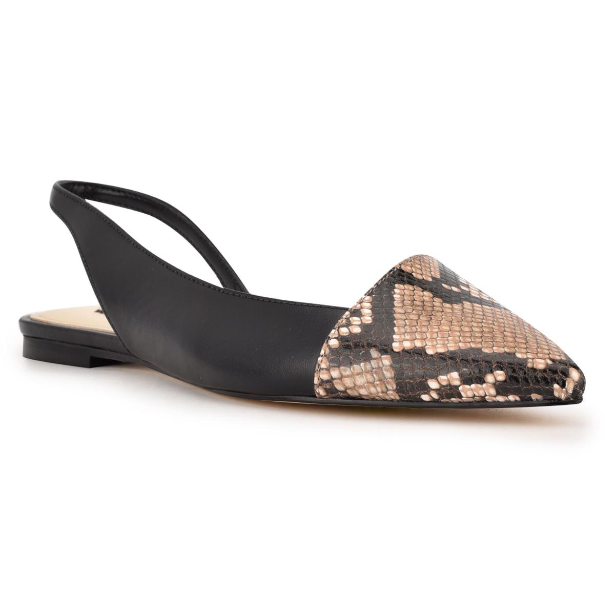 Nine West Beads Slingback Pointy Neus Flats Zwart Slangenprint | 6715ZECAR