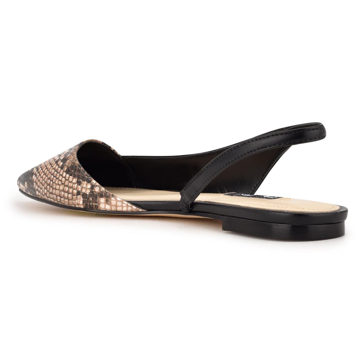 Nine West Beads Slingback Pointy Neus Flats Zwart Slangenprint | 6715ZECAR