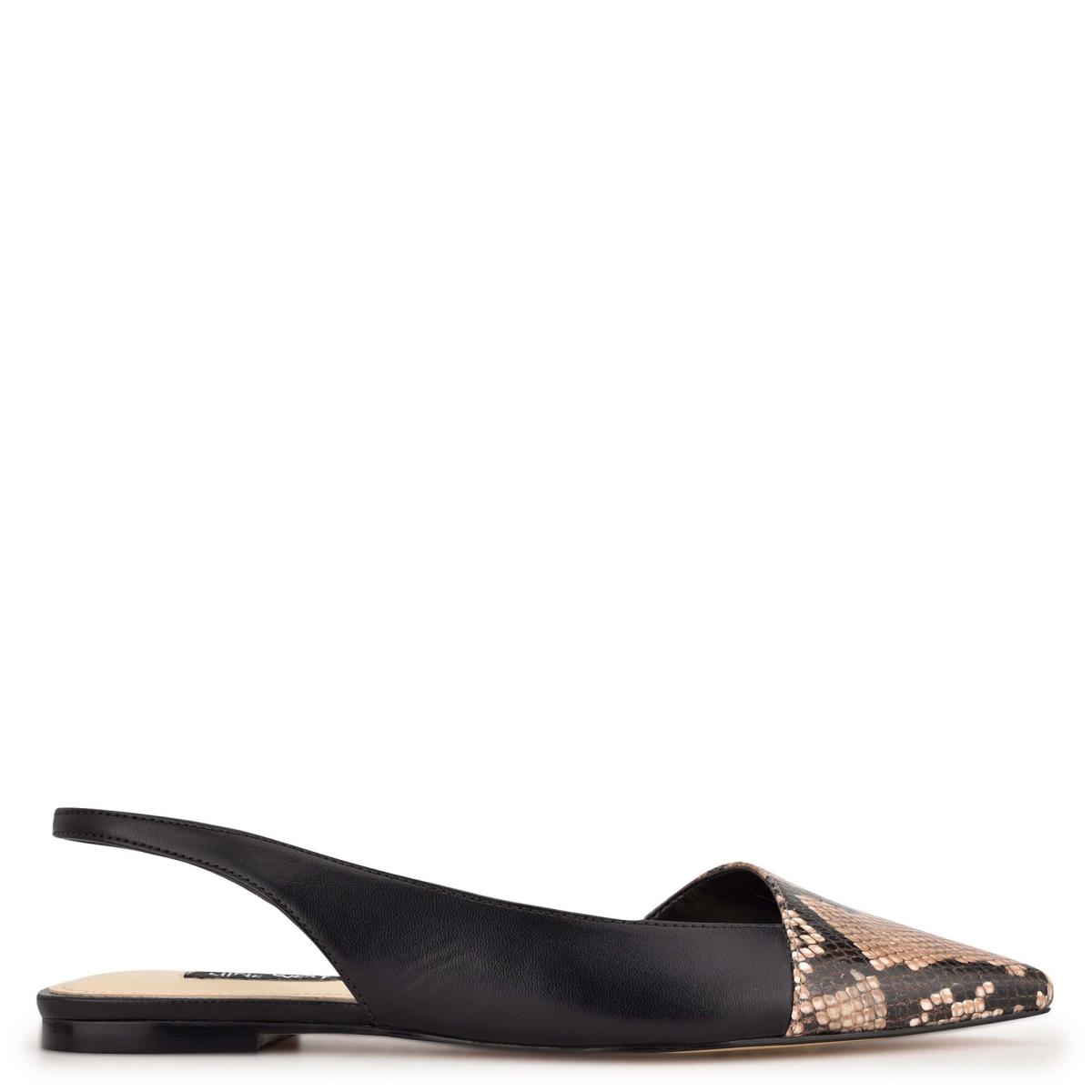 Nine West Beads Slingback Pointy Neus Flats Zwart Slangenprint | 6715ZECAR