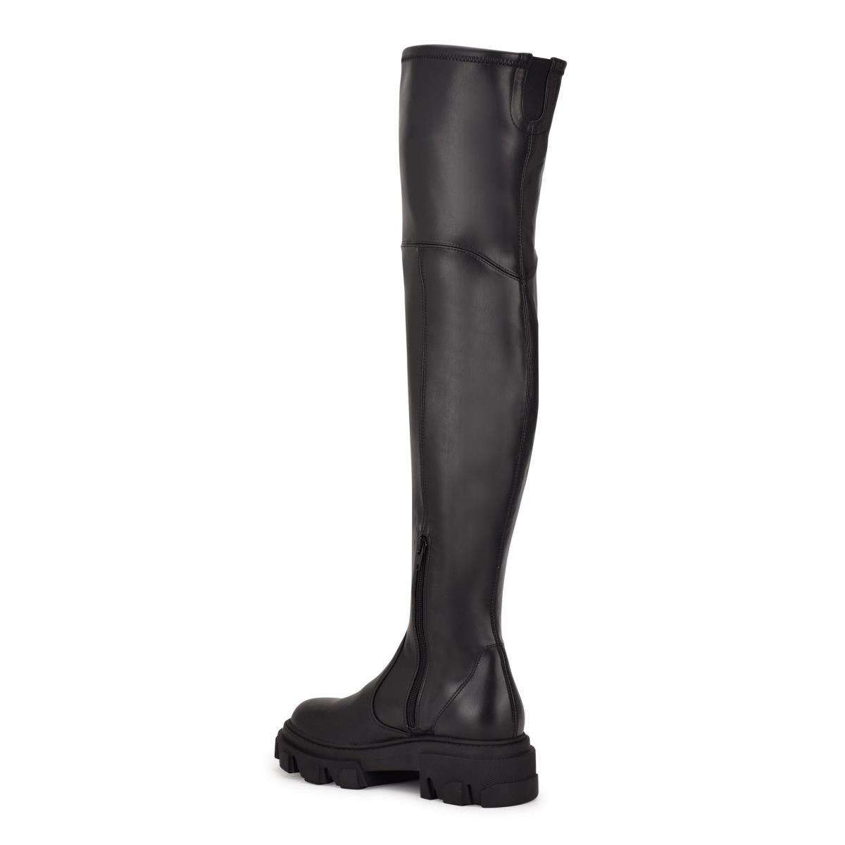 Nine West Cellie Over the Knee Lug Sole Laarzen Zwart | 1572IFLNQ