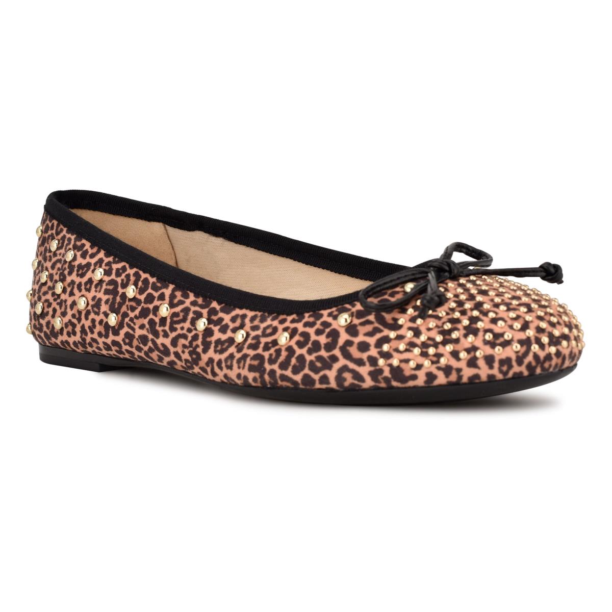 Nine West Curvy Studded Ballet Ballerina Leopard Bruin | 3597TYKCN