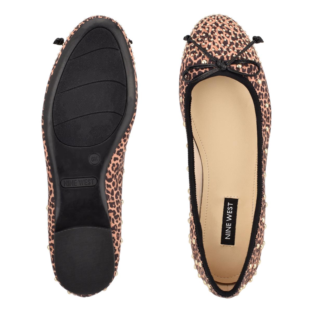 Nine West Curvy Studded Ballet Ballerina Leopard Bruin | 3597TYKCN