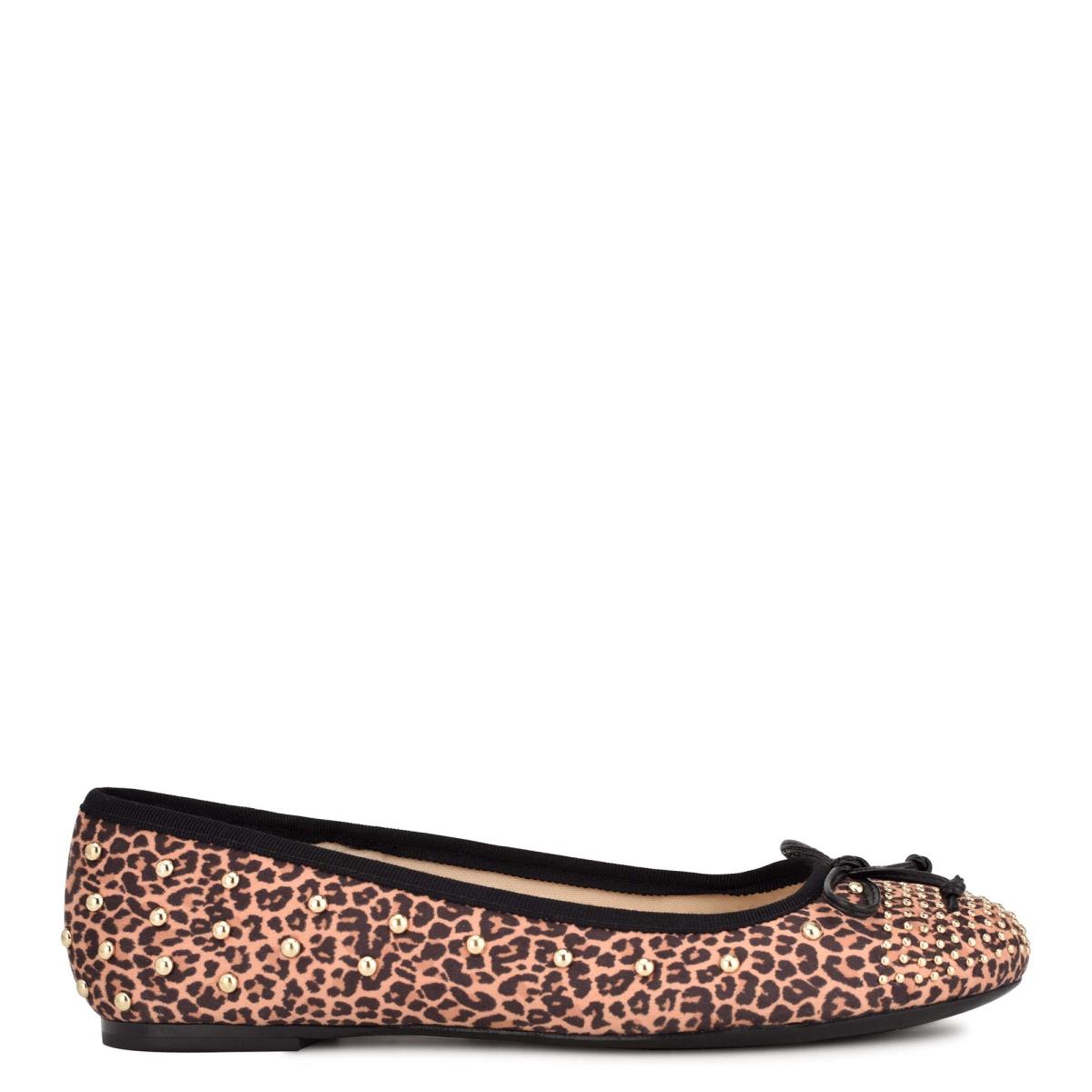 Nine West Curvy Studded Ballet Ballerina Leopard Bruin | 3597TYKCN