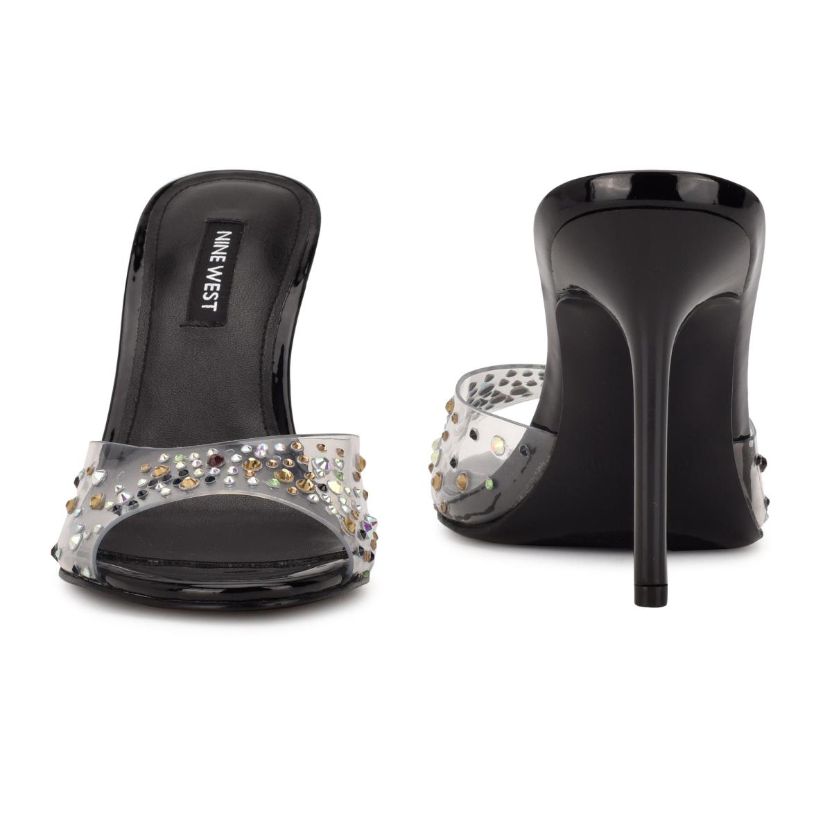 Nine West Ido Rhinestone Hak Schuifsandalen Zwart | 4928VJZKN