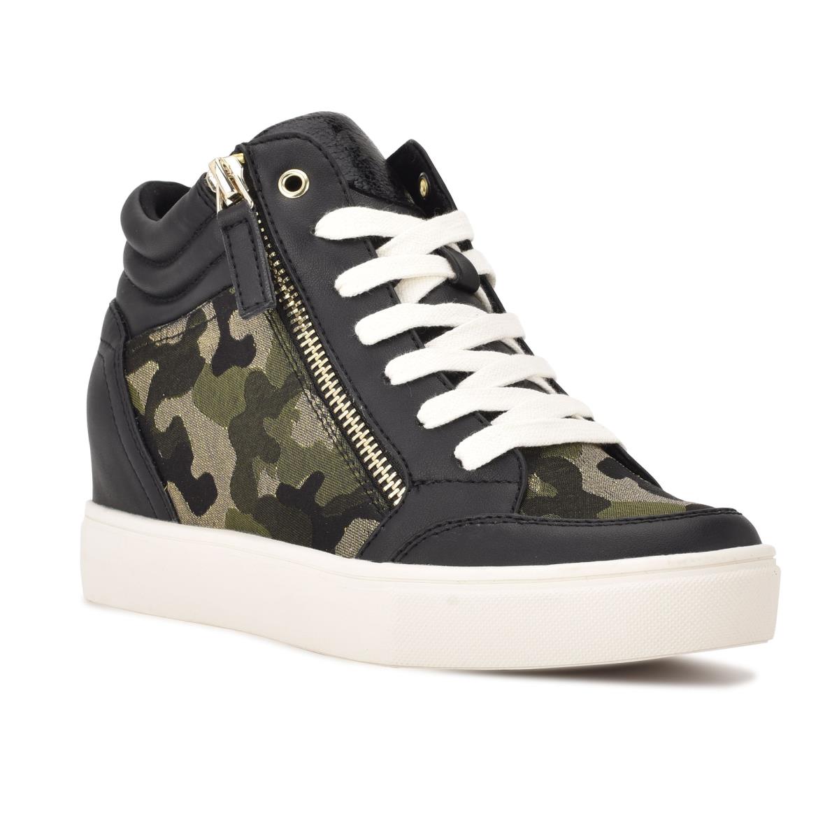 Nine West Tons High Top Hidden Wedge Sneakers Sneakers Zwart Camo | 9235JQNIZ