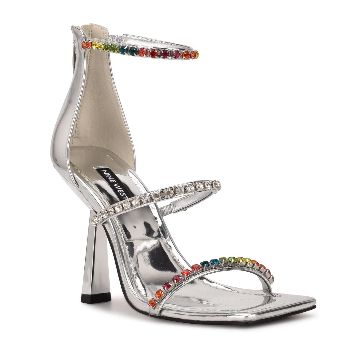 Nine West Vavoom Rhinestone Bandjes Geklede Sandalen Zilver Gekleurd | 3184AUKBV