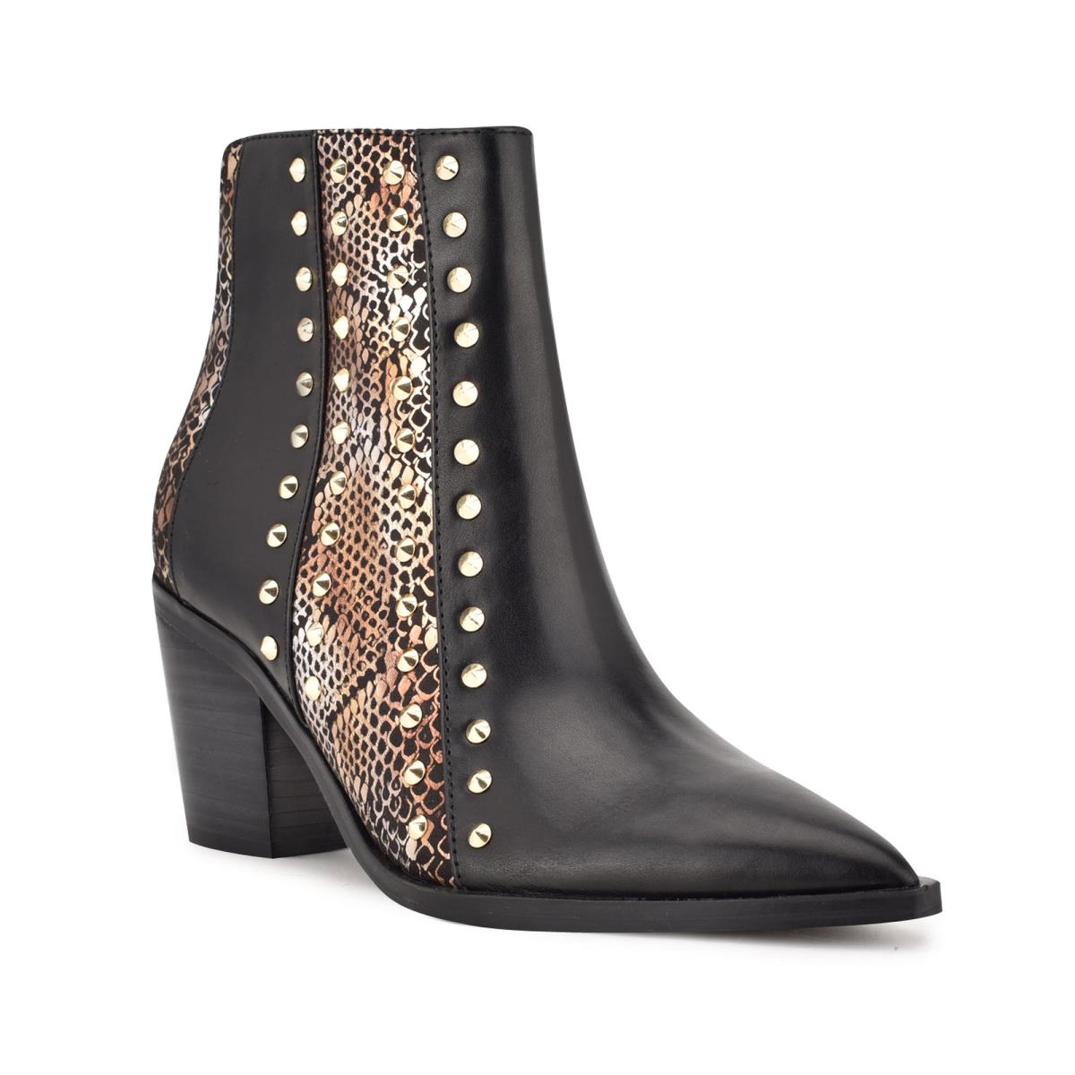 Nine West What Studded Block Heel Laarzen Zwart Goud | 0158OVNJU