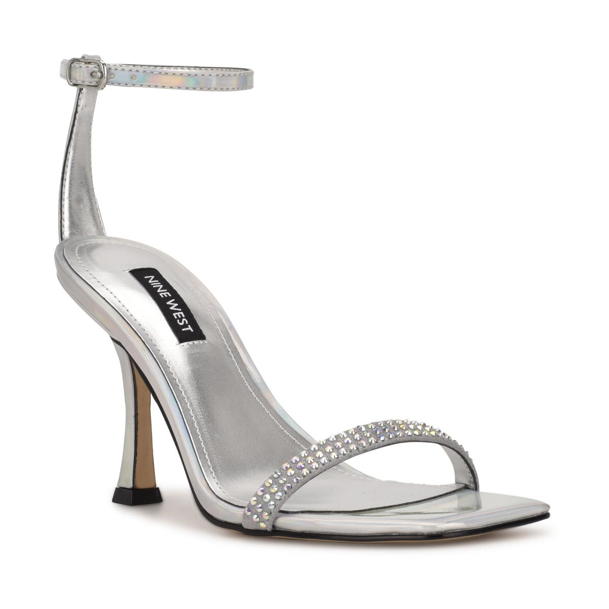 Nine West Yess Rhinestone Ankle Sandalen Met Riem Zilver | 2946JBDLE