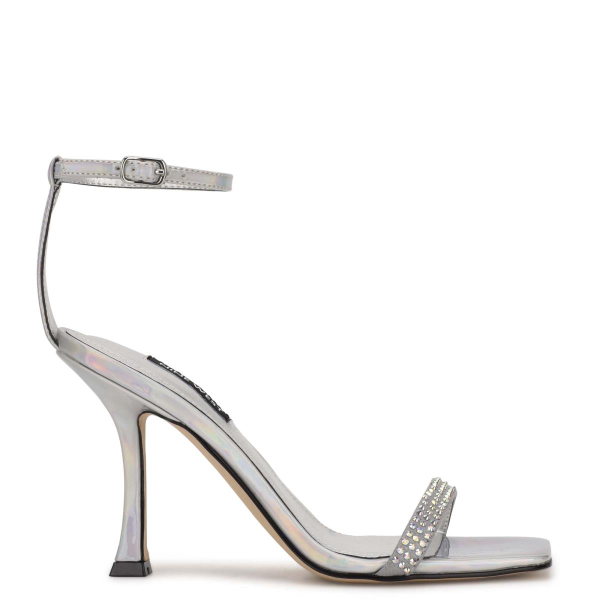 Nine West Yess Rhinestone Ankle Sandalen Met Riem Zilver | 2946JBDLE