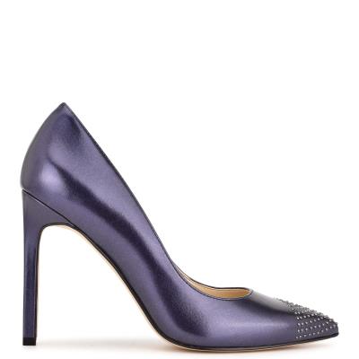 Nine West Tadaa Studded Pointy Neus Pumps Donkerblauw | 4185JOYNH