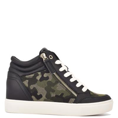 Nine West Tons High Top Hidden Wedge Sneakers Sneakers Zwart Camo | 9235JQNIZ