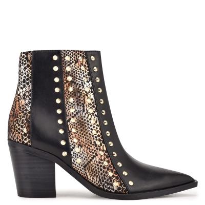 Nine West What Studded Block Heel Laarzen Zwart Goud | 0158OVNJU